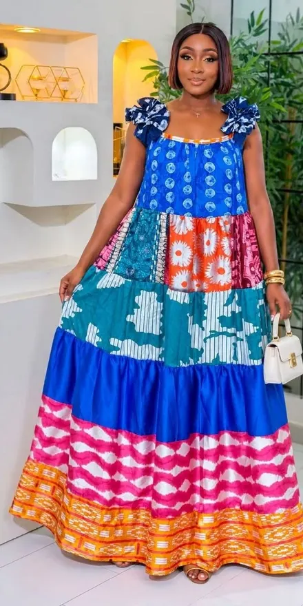 Robe longue à étages, patchwork