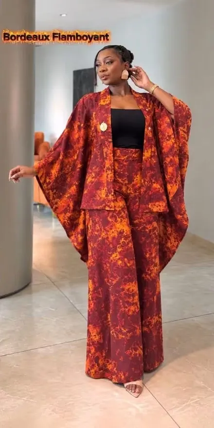 Ensemble kimono ample, bordeaux flamboyant