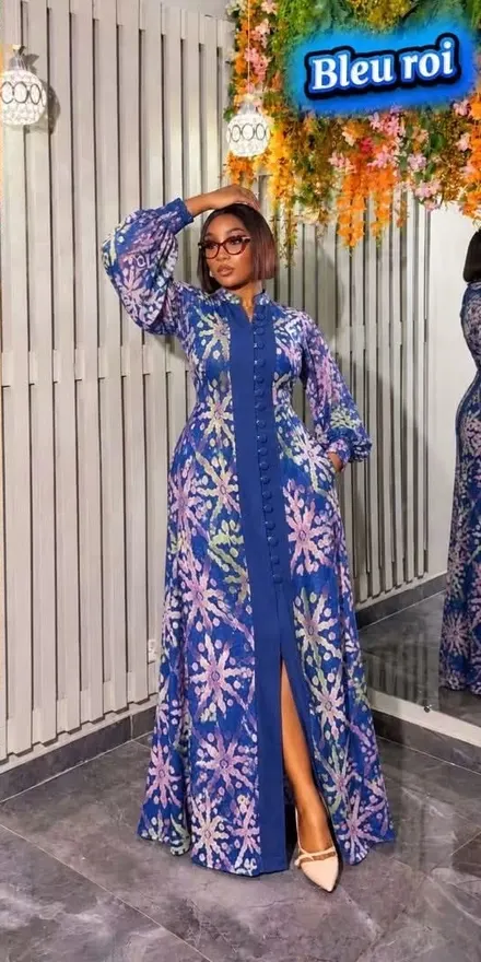 Robe longue fendue, bleu roi